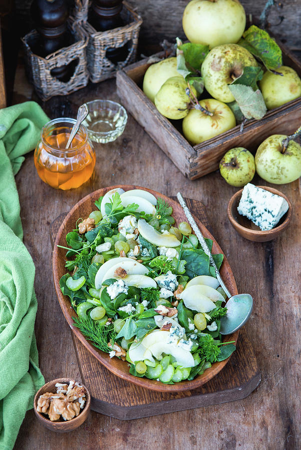 Apple, Walnut, Blue Cheese Salad With Honey Dressing Photograph by Irina Meliukh