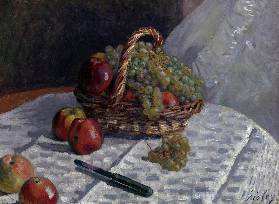 Alfred Sisley Painting - Apples and Grapes in a Basket, 1881 by Alfred Sisley