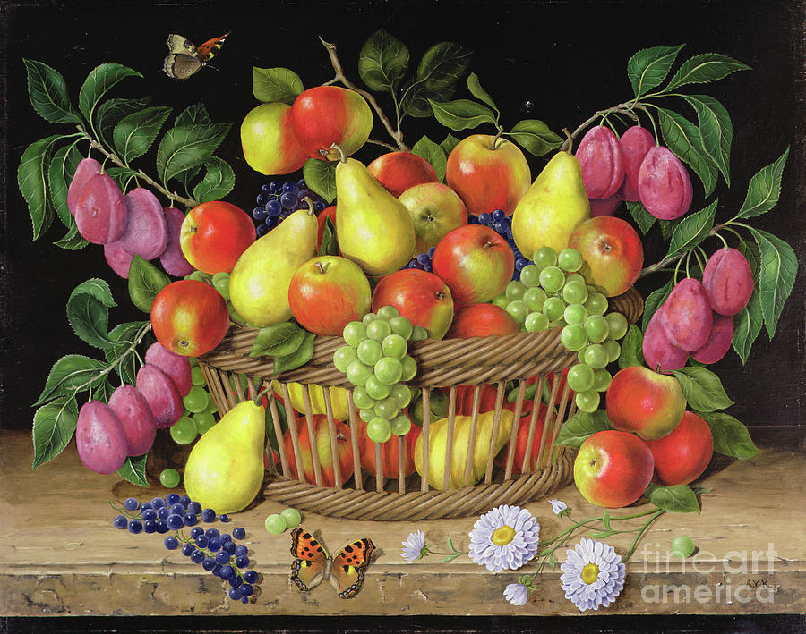 Still Life Painting - Apples, Pears, Grapes And Plums by Amelia Kleiser