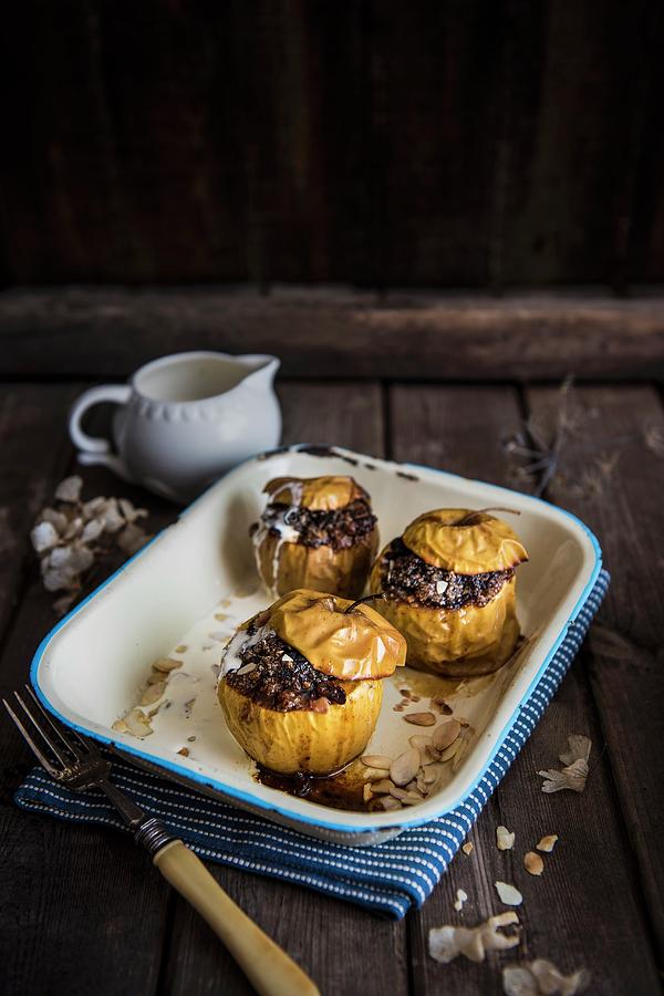 Apples Stuffed With Dried Fruit And Almond, Baked With Cream Photograph by Magdalena Hendey