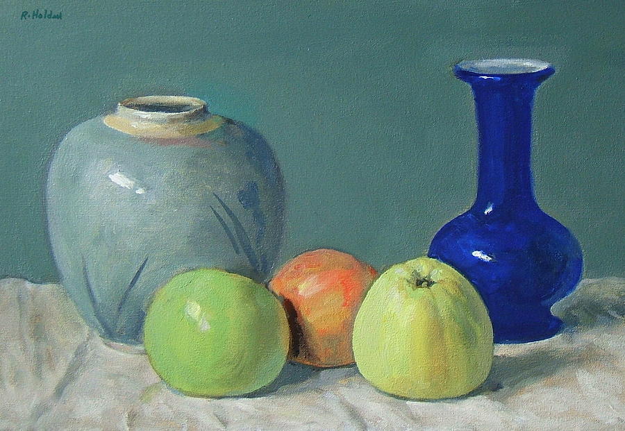 Apples with Ginger Jar and Blue Glass Vase Painting by Robert Holden ...