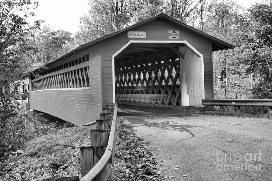 Approaching The Bennington Henry Covered Bridge Black And White Photograph by Adam Jewell