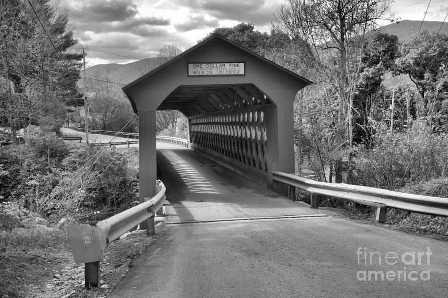 Approaching The Chiselville Covered Bridge Black And White Photograph by Adam Jewell
