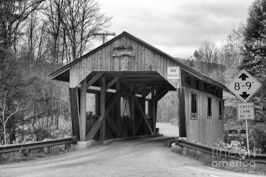 Approaching The Power House Covered Bridge Black And White Photograph by Adam Jewell