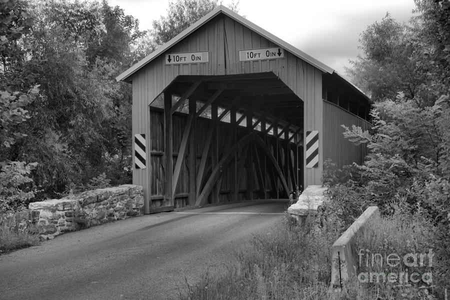 Approaching The Saville Covered Bridge Black And White Photograph by Adam Jewell