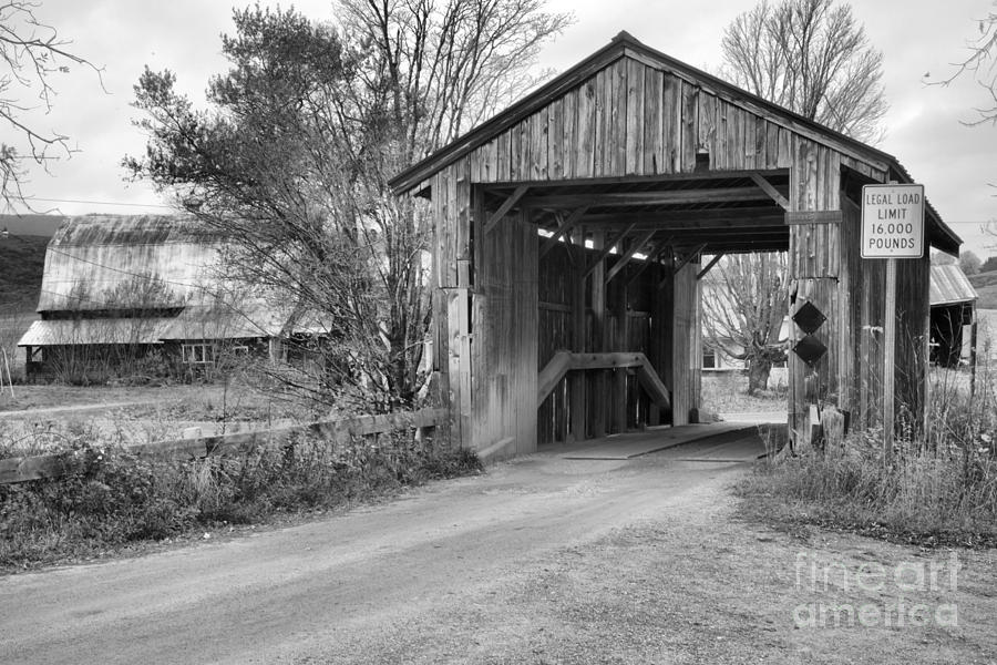 Approachng The Scribner Covered Bridge Black And White Photograph by Adam Jewell