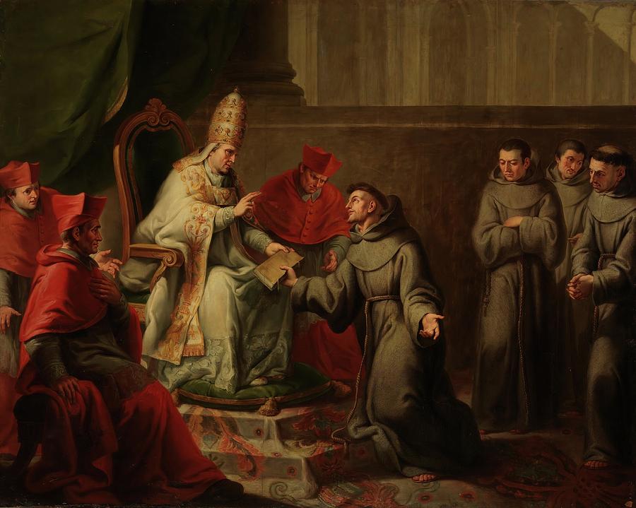 Approval of the Rule of Saint Francis by Pope Innocence III. Ca. 1789. Oil ... Painting by Antonio Carnicero -1748-1814-