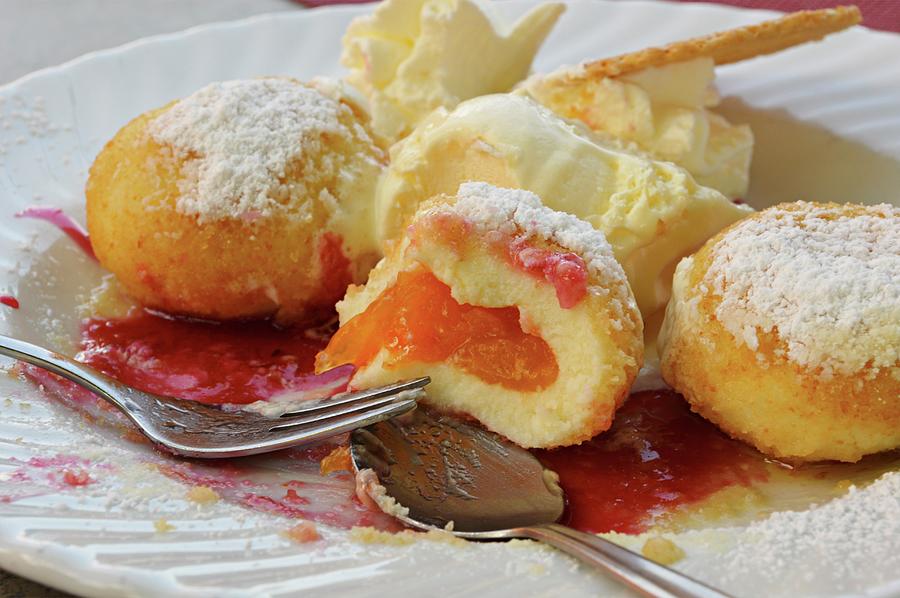 Apricot Dumplings With Vanilla Ice Cream close-up Photograph by Brigitte Wegner