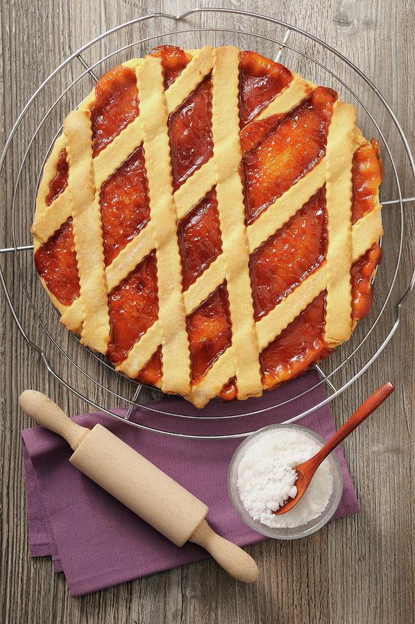 Apricot Tart With A Lattice Topping seen From Above Photograph by Jean-christophe Riou