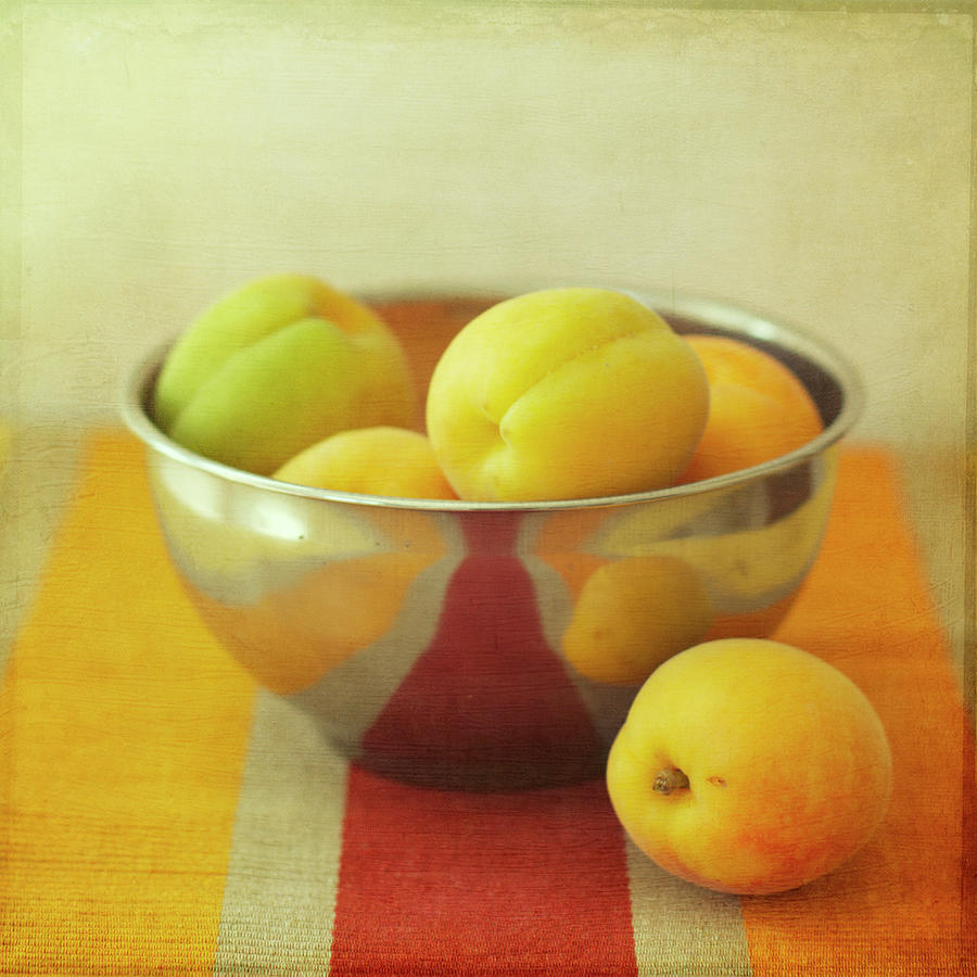 Apricots In Metal Bowl Photograph by Copyright Anna Nemoy(xaomena)