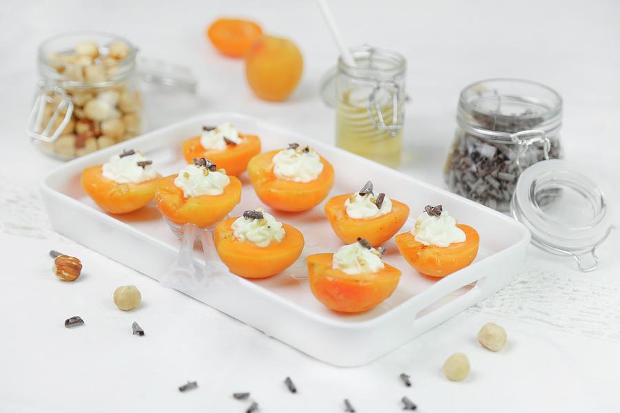 Apricots With Cream Cheese Honey And Chocolate Photograph by Claudia Gargioni
