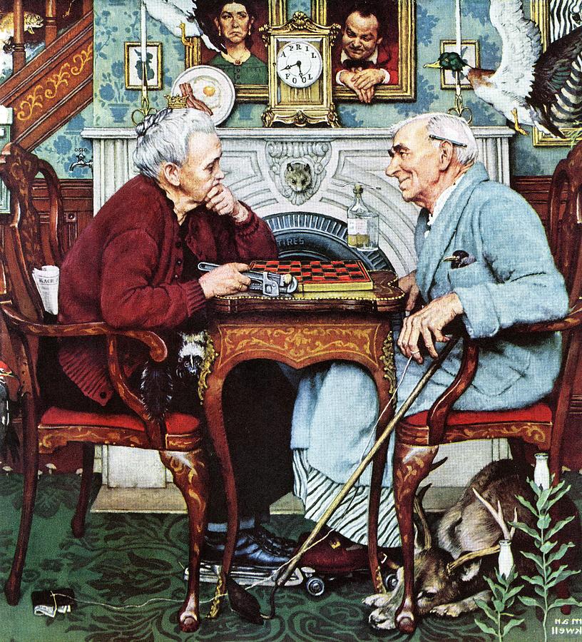 Checkers Painting - April Fool, 1943 by Norman Rockwell