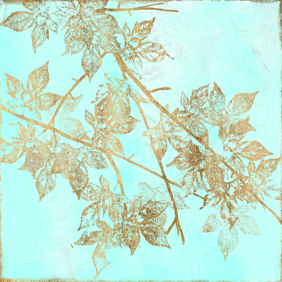 Leaves Painting - Aqua & Gold Maple I by Jennifer Goldberger