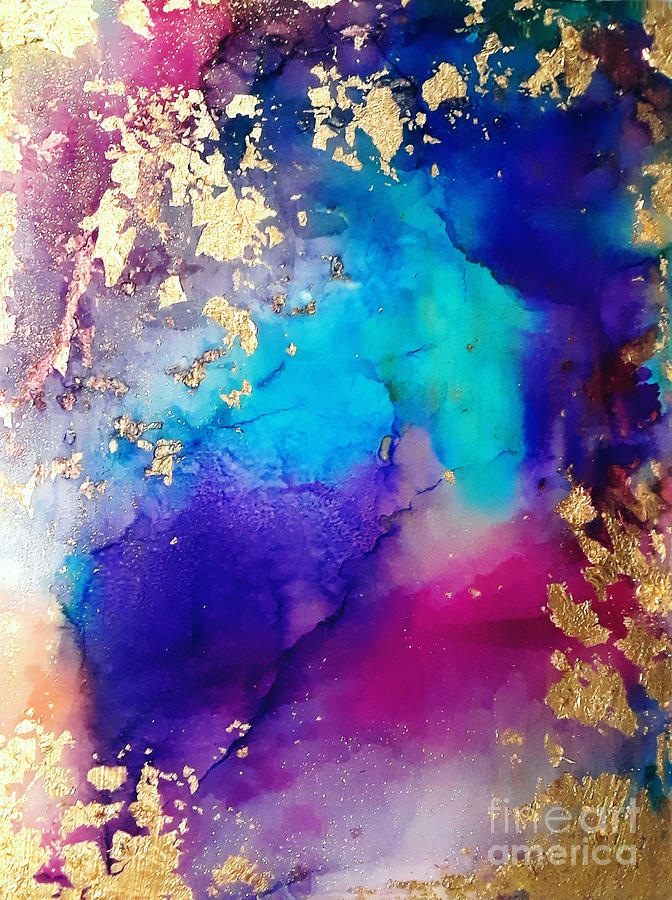 Aqua, fuchsia and gold Mixed Media by Christine Deckert - Pixels