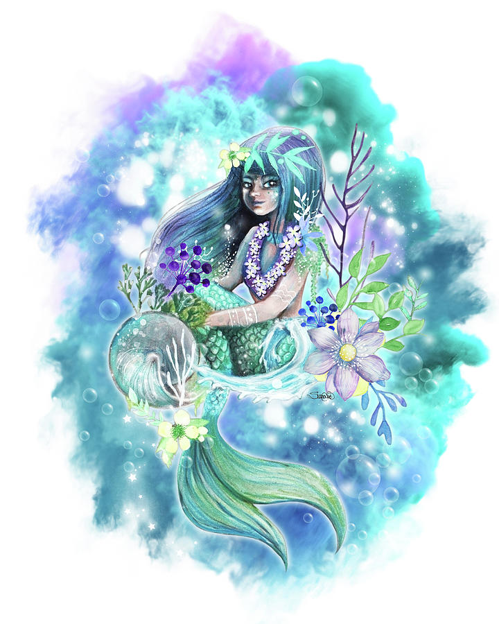 Mermaid Mixed Media - Aqua Mermaid by Sheena Pike Art And Illustration
