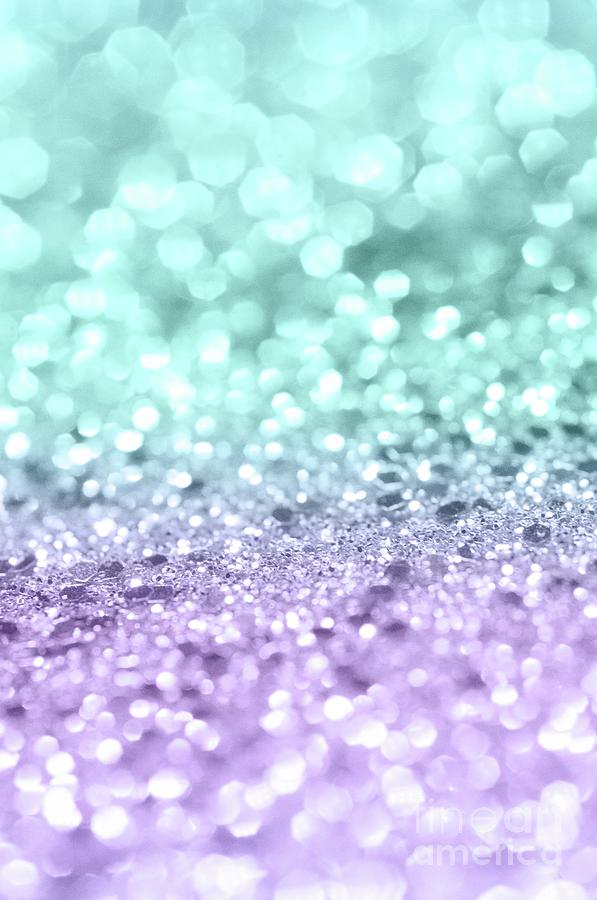 Abstract Mixed Media - Aqua Purple MERMAID Girls Glitter #1 #shiny #decor #art by Anitas and Bellas Art