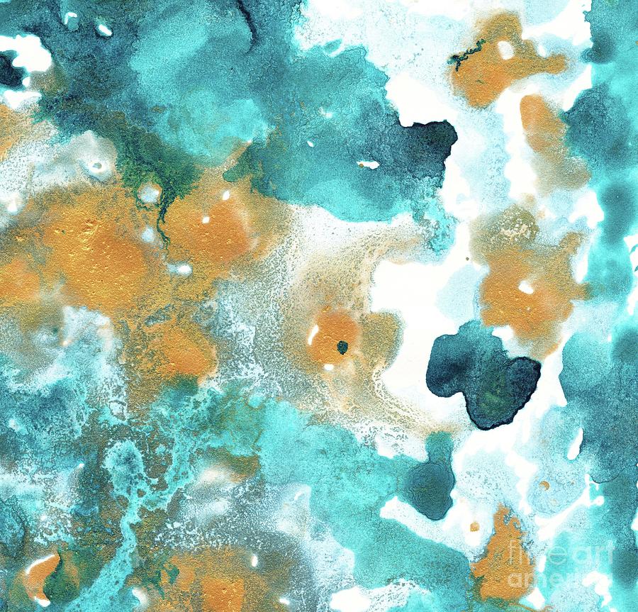 Abstract Painting - Aqua Teal Gold Abstract Painting #2 #ink #decor #art by Anitas and Bellas Art