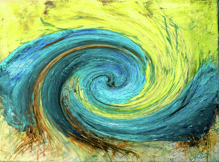 Aqua Yellow Abstract Painting by Katy Hawk