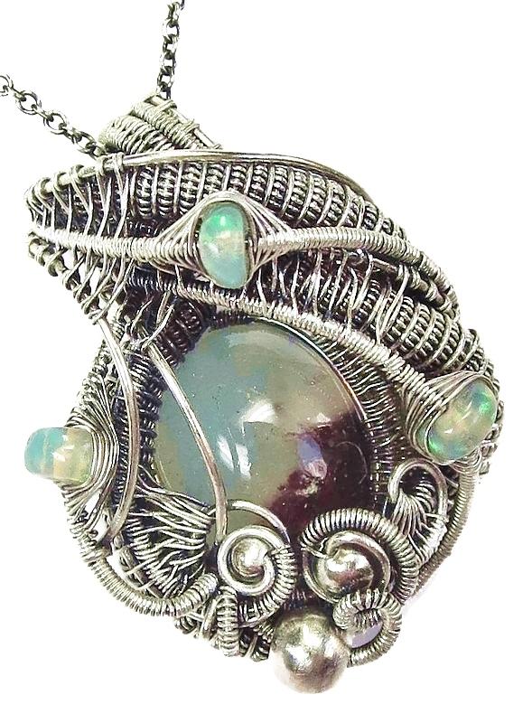 Aquaprase Wire-Wrapped Pendant in Sterling Silver with Ethiopian Welo ...