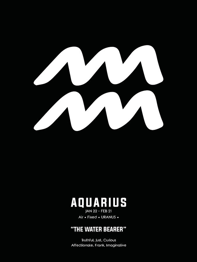 Aquarius Print - Zodiac Signs Print - Zodiac Posters - Aquarius Poster - Black and White 2 Mixed Media by Studio Grafiikka