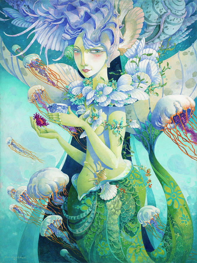 Mermaid Painting - Aquatic Coffee Break by David Galchutt