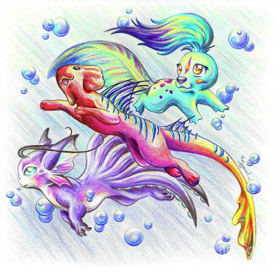 Aquatic Trio Drawing by Sipporah Art and Illustration
