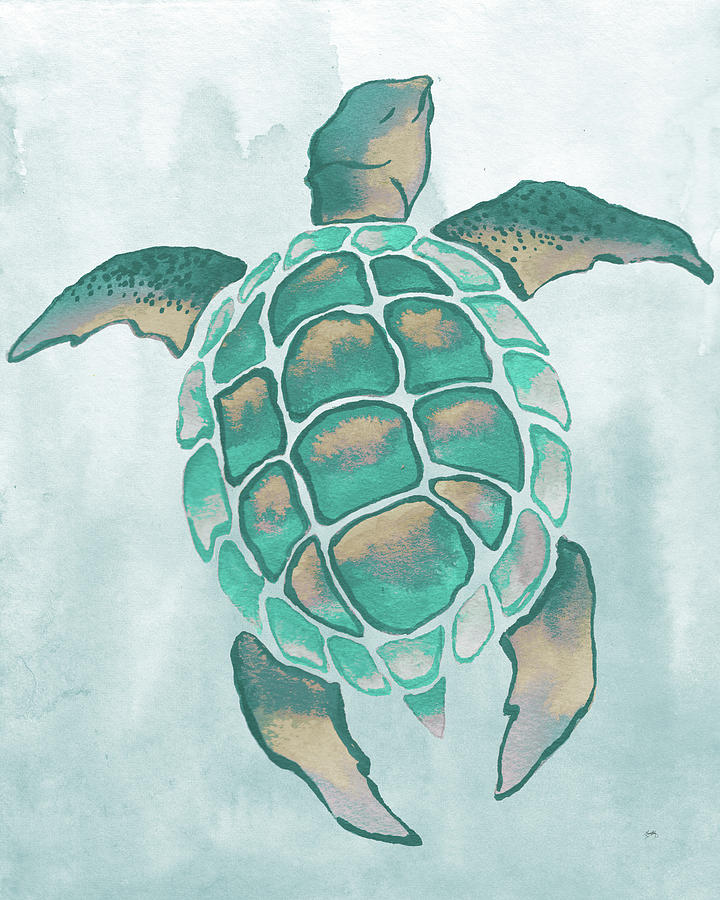 Aquatic Turtle II Mixed Media by Elizabeth Medley