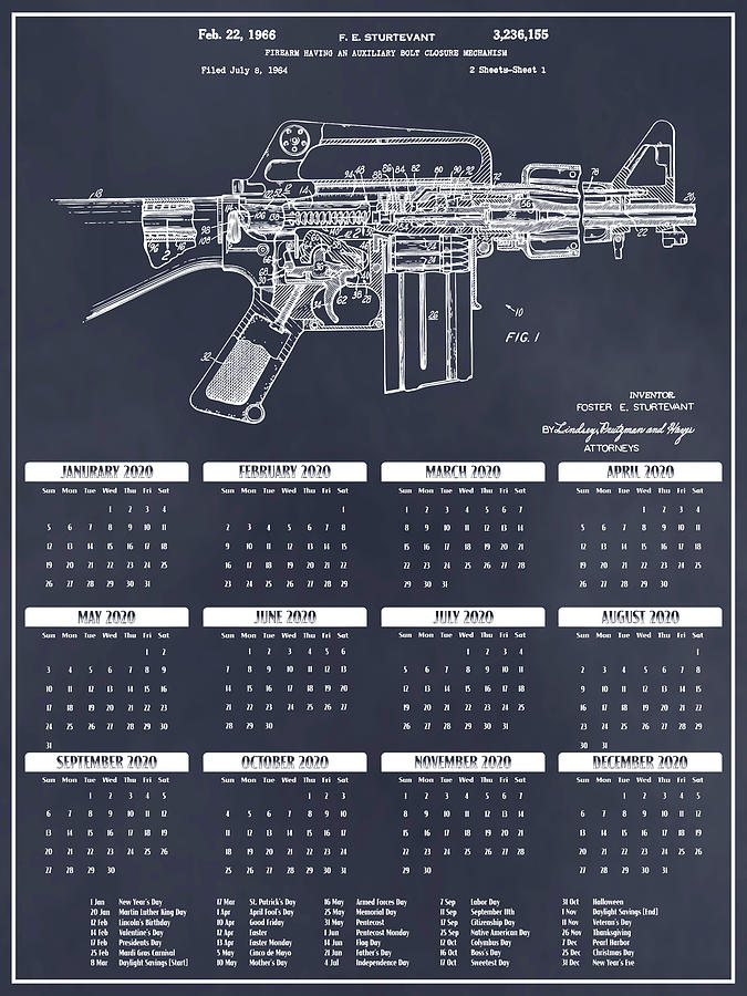 AR15 M16 Assault Rifle Calendar Patent Print Blackboard Photograph by