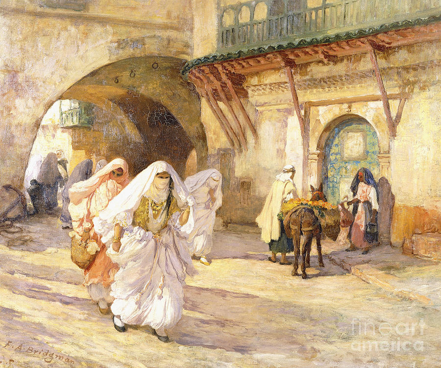 Frederick Arthur Bridgman Painting - Arab Women In A Street by Frederick Arthur Bridgman