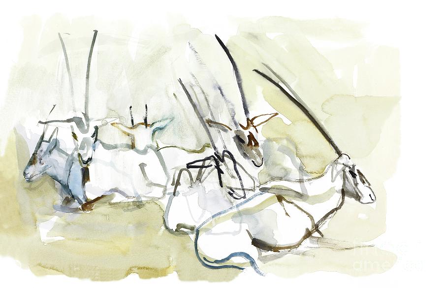 Arabian Oryx, 2010 Oil On Paper Painting by Mark Adlington