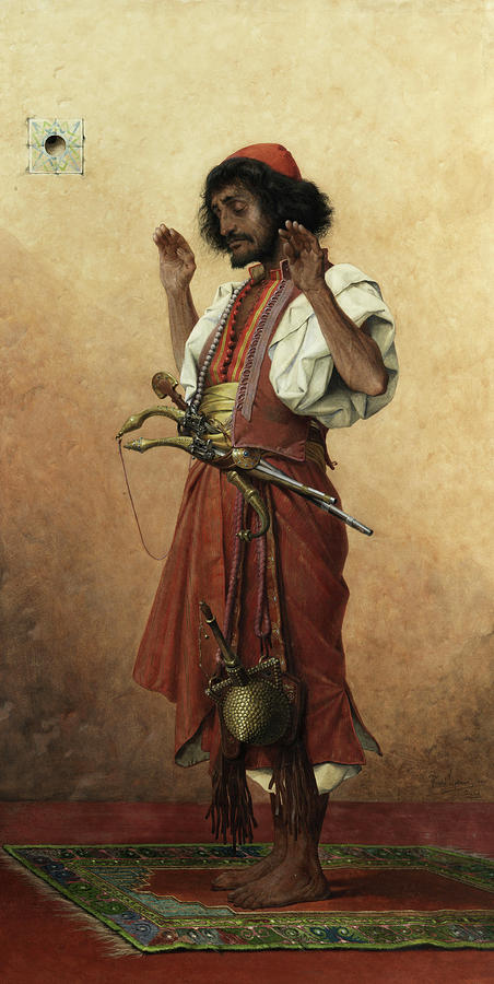 Arabian Warrior in Prayer Painting by Theophile Marie ...