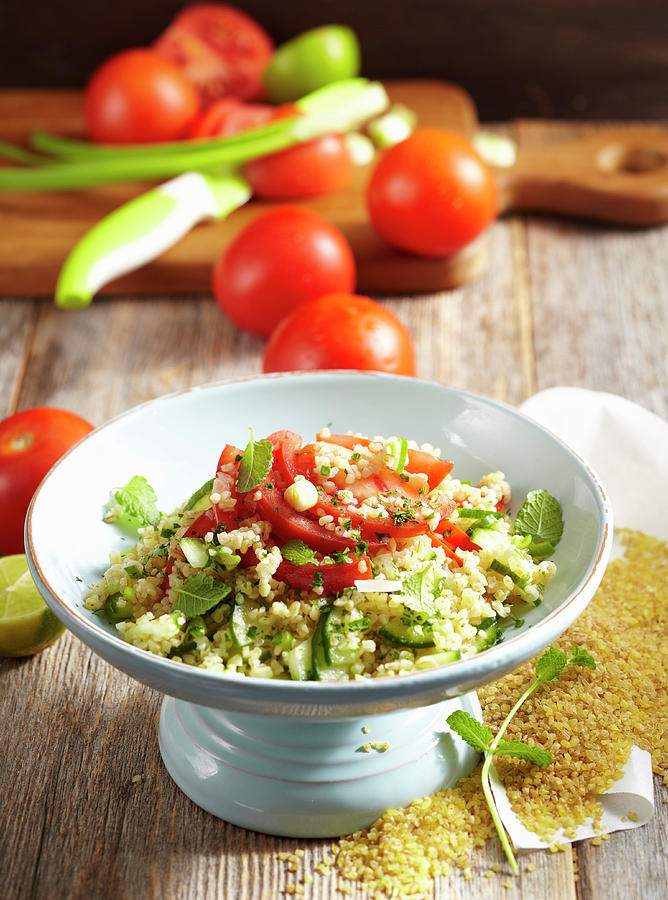Arabic Tomato Bulgur Salad With Cucumbers And Mint Photograph by ...