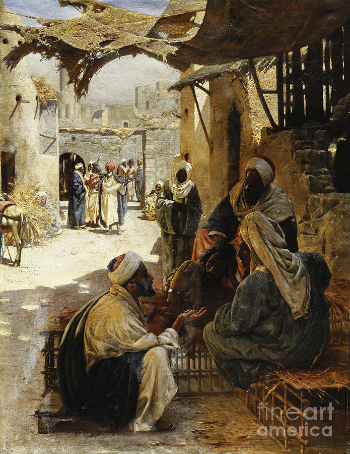 Arabs Conversing In A Village Street, 1894 Painting by Rudolf Der G ...