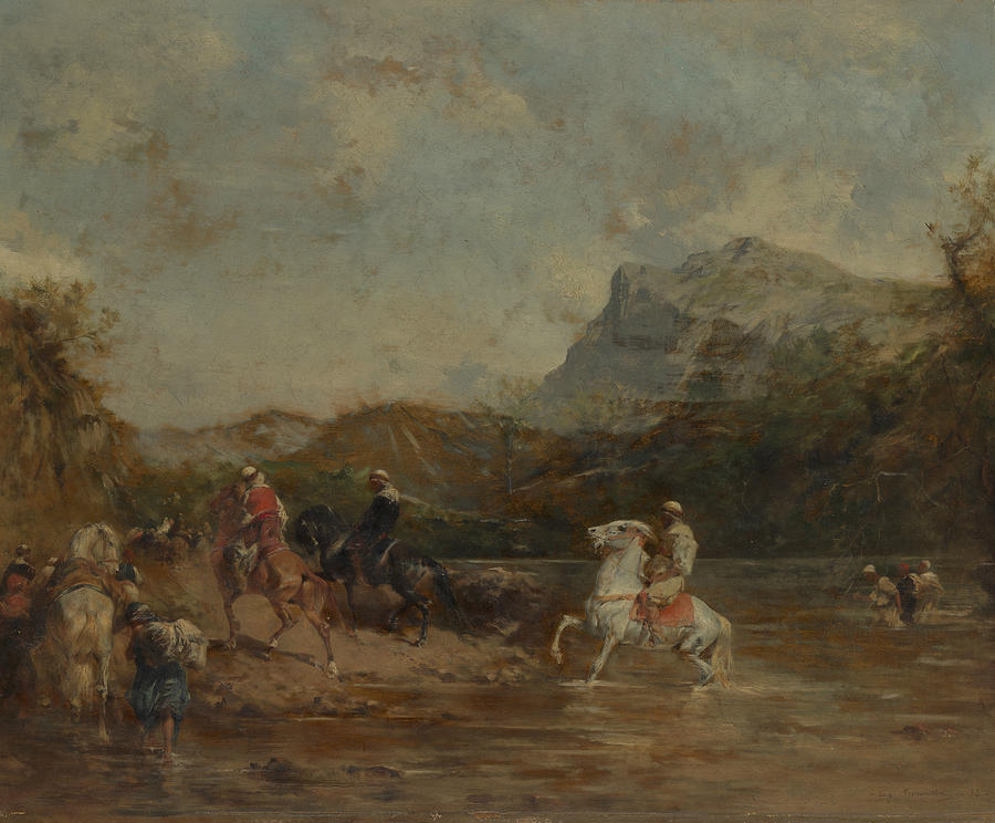 Arabs Crossing a Ford Painting by Eugene Fromentin