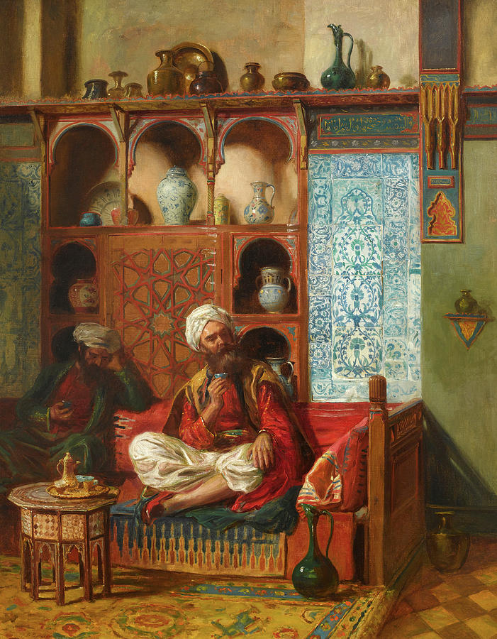 Arabs drinking tea in an interior Painting by John Bagnold Burgess ...