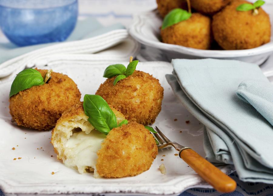 Arancini With Cheese Filling And Basil Photograph by Lowe, Cath