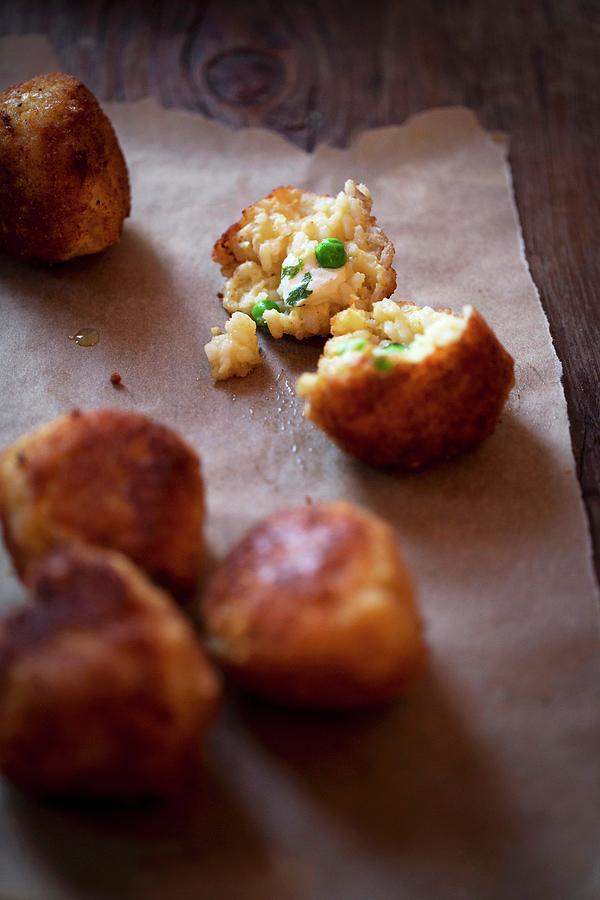 Arancini With Peas Photograph by Julia Cawley