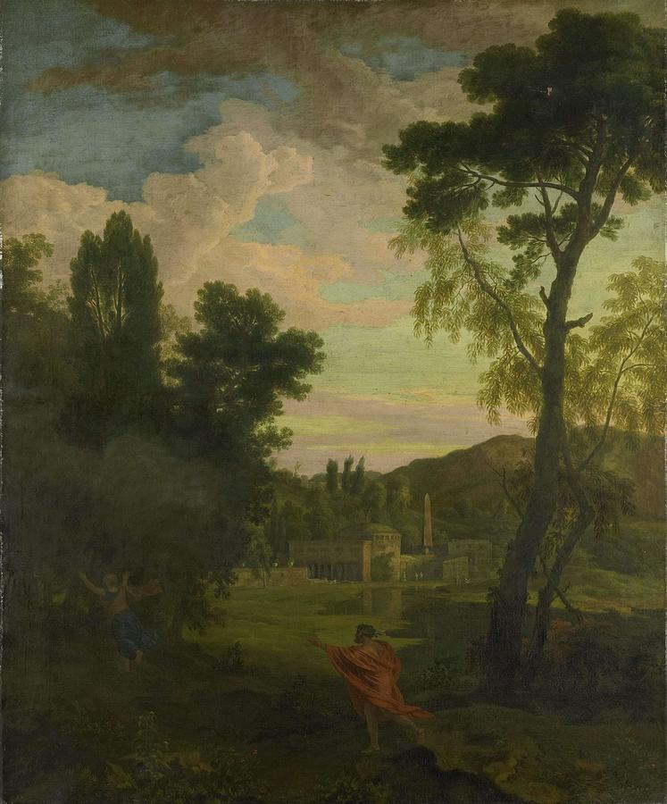 17th Century Painting - Arcadian Landscape with Jupiter and Io. by Johannes Glauber