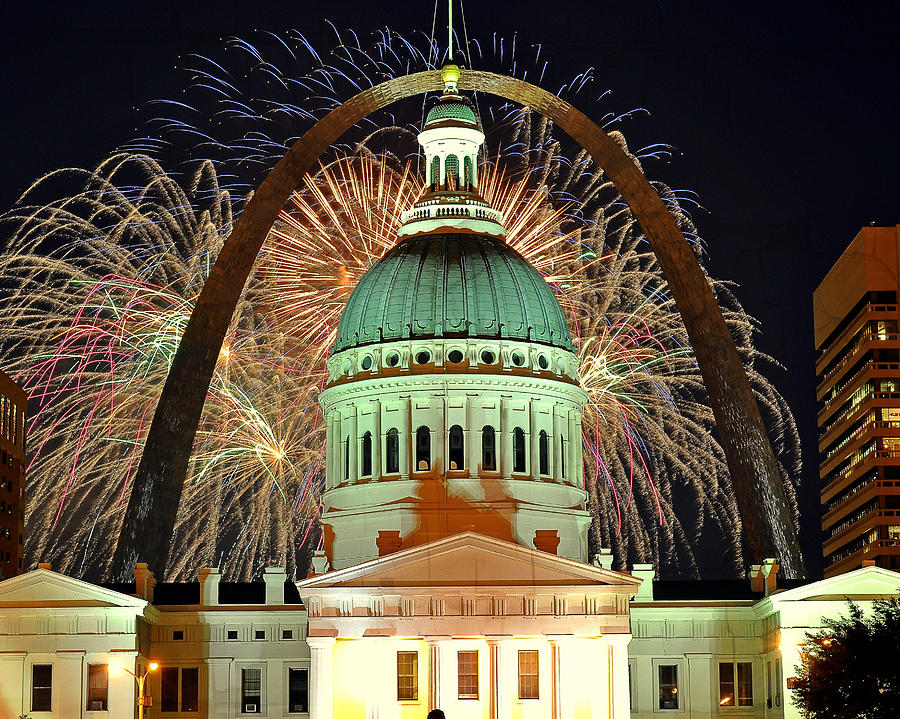 St. Louis Photograph - Arch Fireworks 1 by Marty Koch