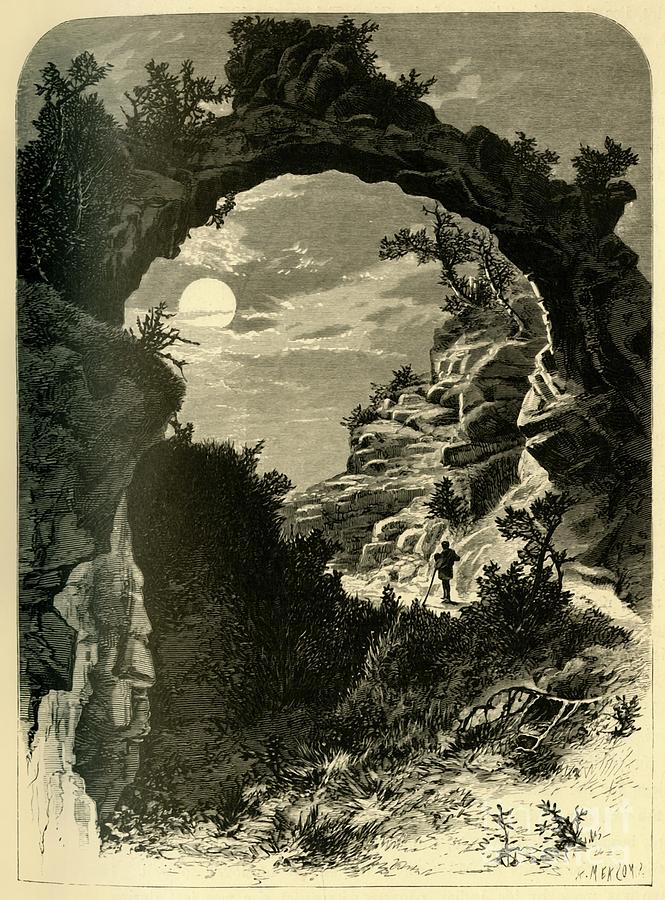 Arched Rock By Moonlight Drawing by Print Collector