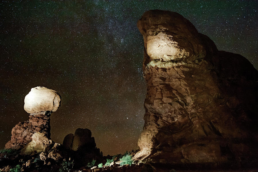 Arches National Park Photograph - Arches National Park Monoliths Under a Star Filled Night Sky by Gregory Ballos