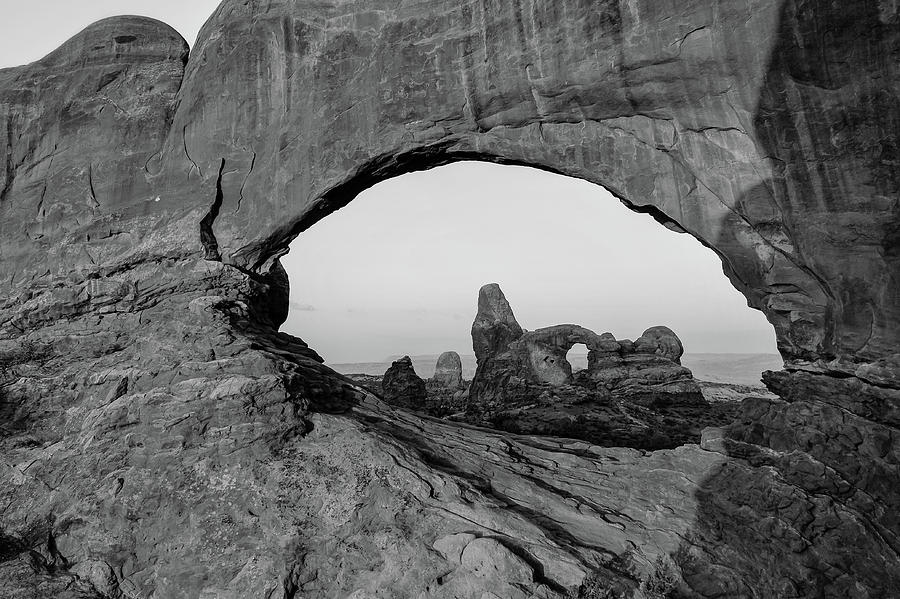 Arches National Park Photograph - Arches North Window and Turret Arch - Moab Utah Monochrome by Gregory Ballos