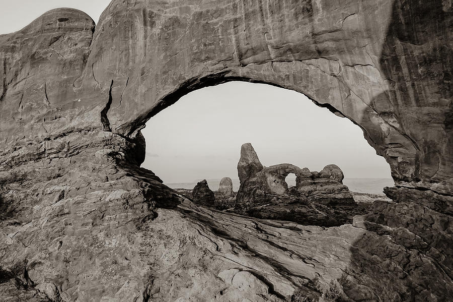 Arches National Park Photograph - Arches North Window and Turret Arch - Moab Utah Sepia by Gregory Ballos