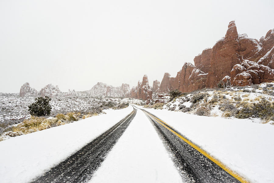 Arches Scenic Road in Winter Photograph by Daniel Woodrum