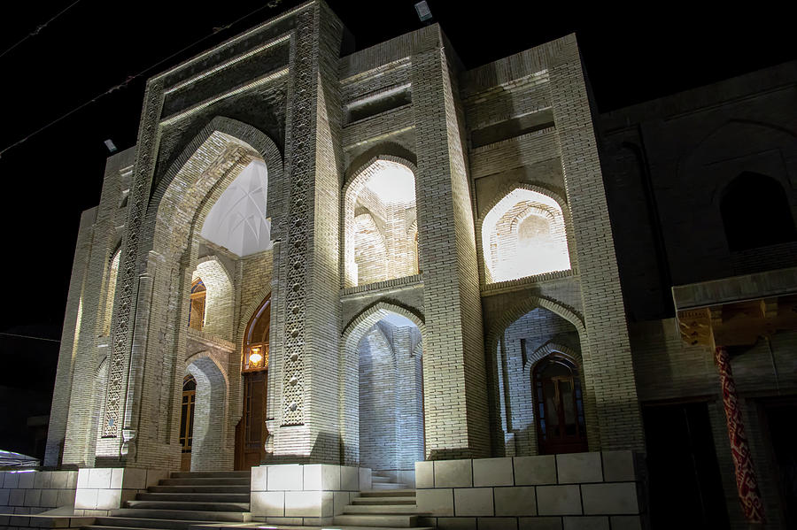 Architecture illuminated at night, Bukhara, Uzbekistan Photograph by Karen Foley