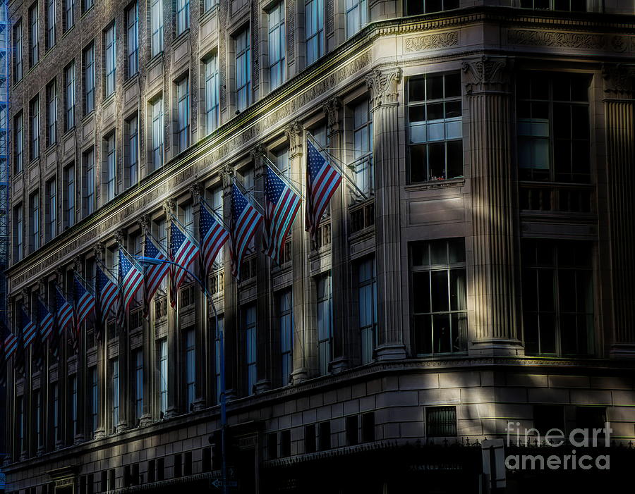 Architecture NYC Flags Shadows  Photograph by Chuck Kuhn