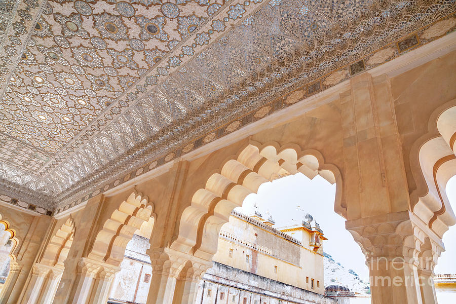Pattern Photograph - Archway inside Sheesh Mahal in Jaipur, India by Julia Hiebaum