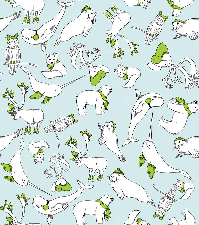 Pattern Painting - Arctic Animals Cozy And Warm, Pattern 4 by Si Design Loft