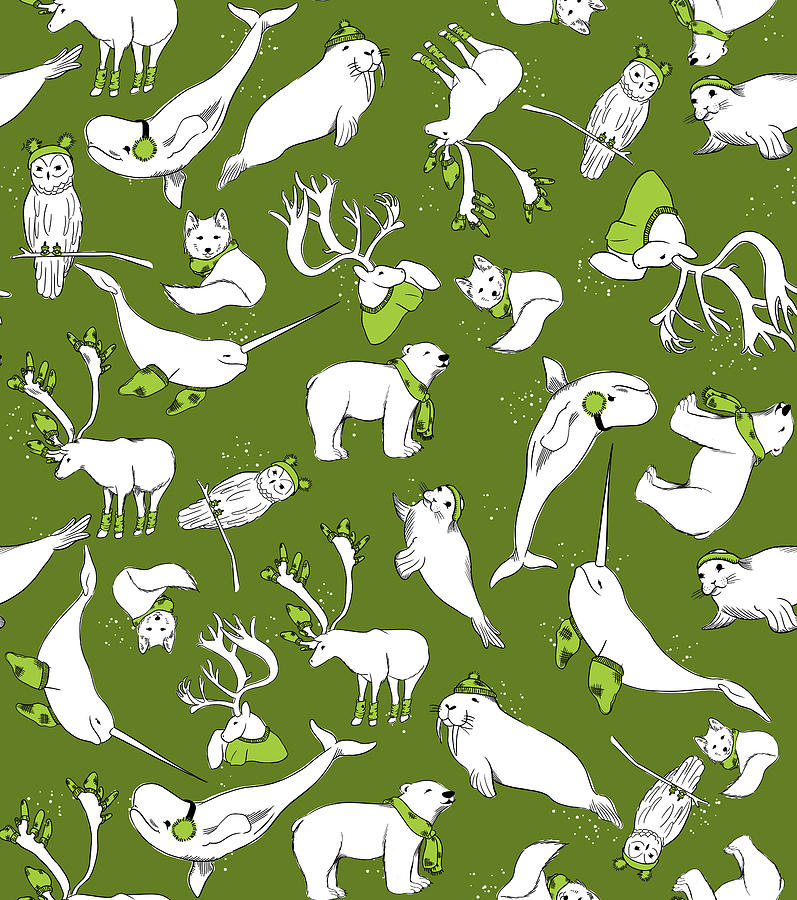 Pattern Painting - Arctic Animals Cozy And Warm, Pattern 5 by Si Design Loft