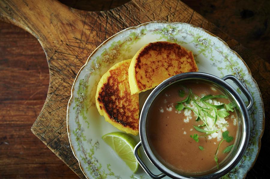 Arepas cornbread And Gazpacho From Latin America Photograph by Greg Rannells